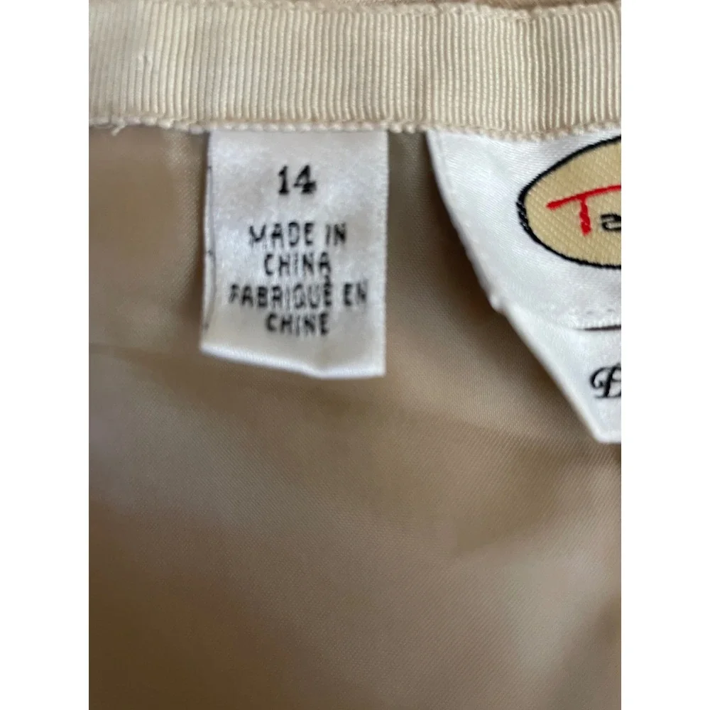 Good Talbots Women Suit 14/16 Pant Set Gold Pure Silk Eyelet Embroidered Petite